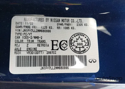 2022 Infiniti Q60 Red Sport 400 Awd z USA, uszkodzony, nr VIN JN1FV7LL2NM680996